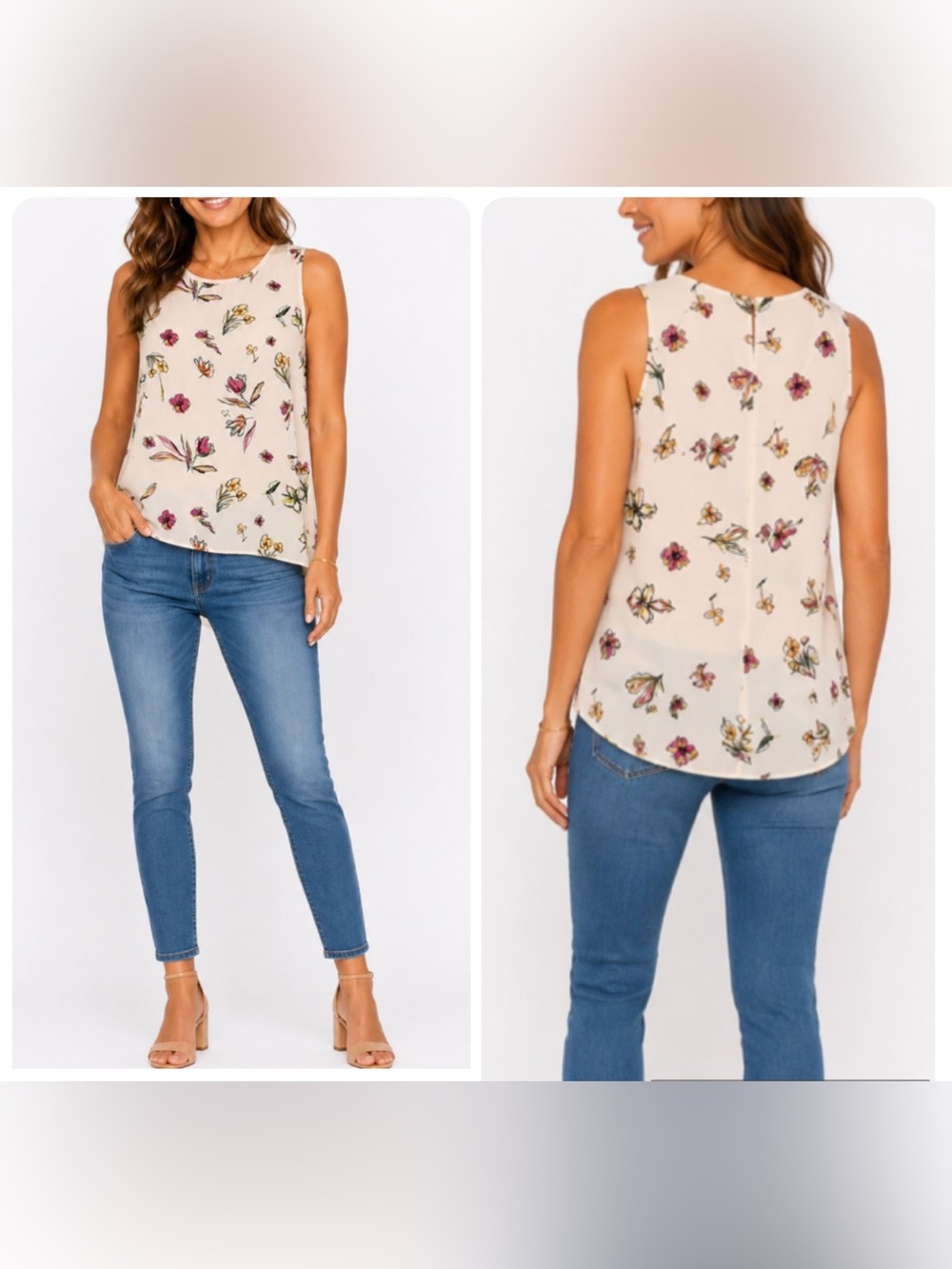 Stradivarius Beige Floral Sleeveless top - Picture 2 of 9